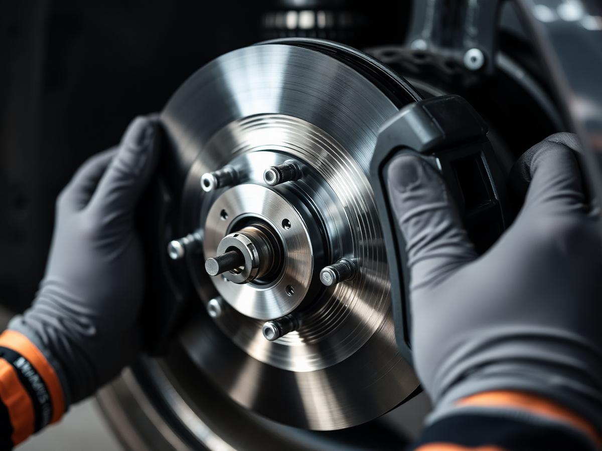 Close-up of a new brake rotor being installed by a Brake MD.com technician